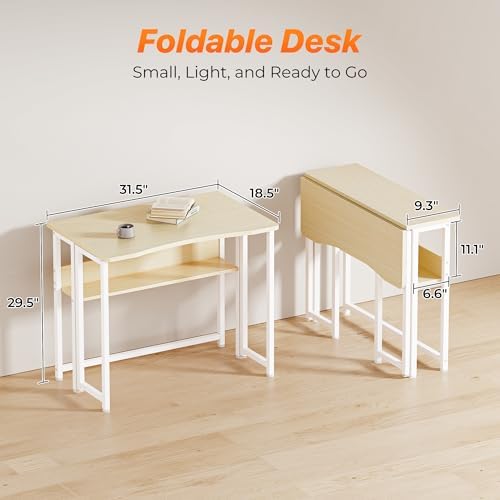 Huuger Folding Desk with Storage Shelf, 31.5 Inch Foldable Computer Table