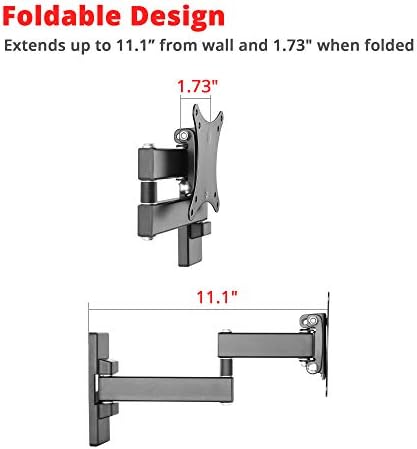 SIIG TV Monitor Wall Mount for Most 13" to 27" LCD Plasma Flat Screen Monitors up to 33lbs - VESA 75x75mm / 100x100mm - Full Motion Articulating Adjustable Extension Arm