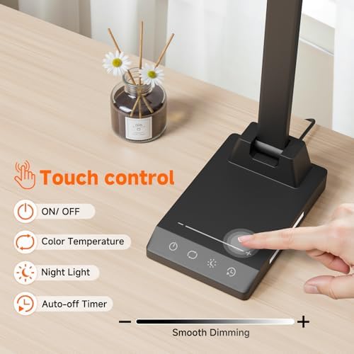 ShineTech LED Desk Lamp for Home Office, Foldable Reading Lamp with Adapter