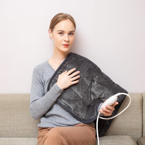Ambershine 17''x33'' Weighted Heating Pad, 5.2lbs with 12 Temperature Settings & 4 Auto-Off Timers, Pain Relief for Back/Neck/Shoulders/Abdomen/Legs(Dark Grey)
