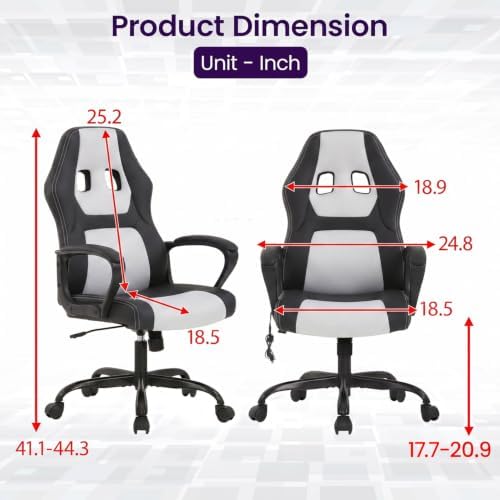 Gaming Chair Office Chair Desk Chair Massage Ergonomic PU Leather Racing Chair with Lumbar Support Headrest Armrest Task Rolling Swivel Computer Chair for Women Adults Girls(White)