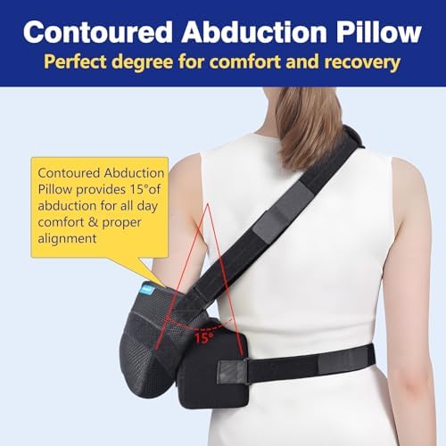 Abducted Shoulder Sling Immobilizer, Padded Rotator Cuff Support Brace with Removable Abduction Pillow and Exercise Ball for Right or Left Arm Pain Relief From Post-Surgery Recovery and Subluxation
