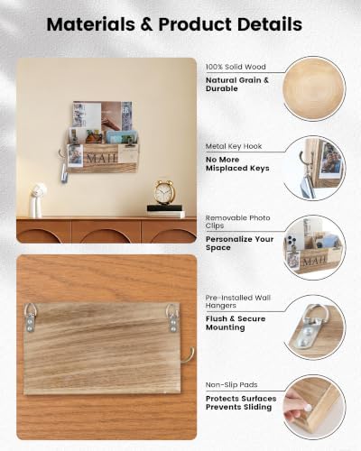 DLQuarts Solid Wood Mail Organizer Countertop & Wall Mounted, Burnt Wood