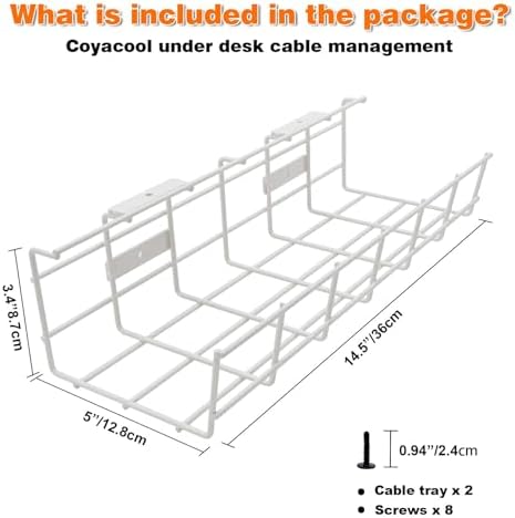 Under Desk Cable Management- 1 Pack Cord Organizer. Metal Wire Cable Management Tray for Office, Studio and Home. Super Sturdy Under Table Cable Management - White Cable Organizer