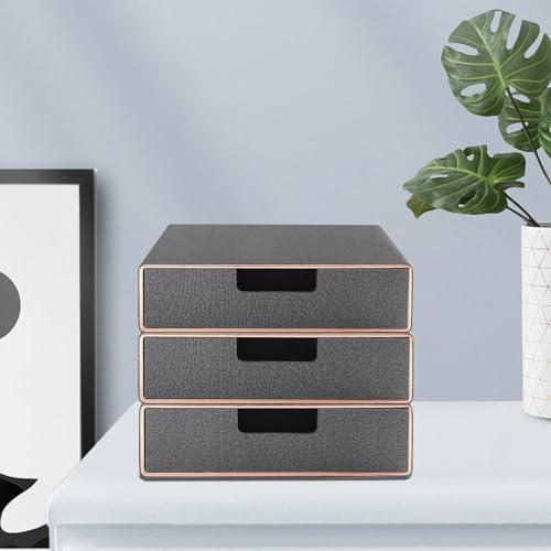 Stackable Organizer Drawer PU Leather Classic Handmade,Organize Home Office Desk Accessories and Sort Letter-Size Paper/a4 Document,Desktop Caddy with Drawers Storage,13.1x10x3.7inches,Grey