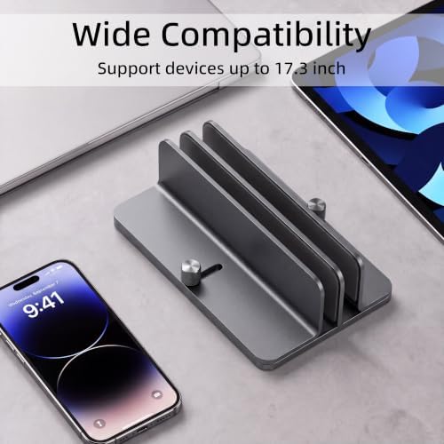 Vertical Laptop Stand, Dual Slot Adjustable Laptop Holder for Desk