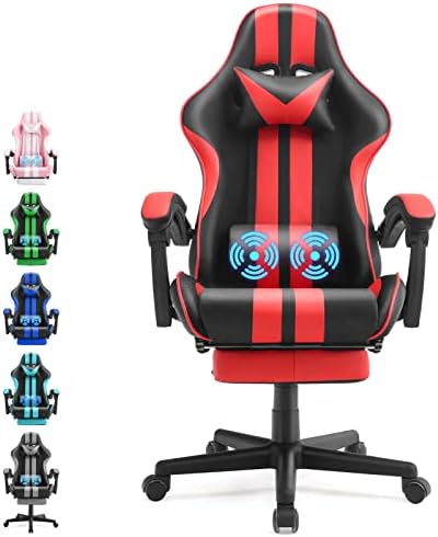 Ferghana Gaming Chairs Red with Footrest,Ergonomic Racing Style PC Game Computer Chair with Headrest Lumbar Support Adjustable Recliner PU Leather Video Computer Chair(Red)