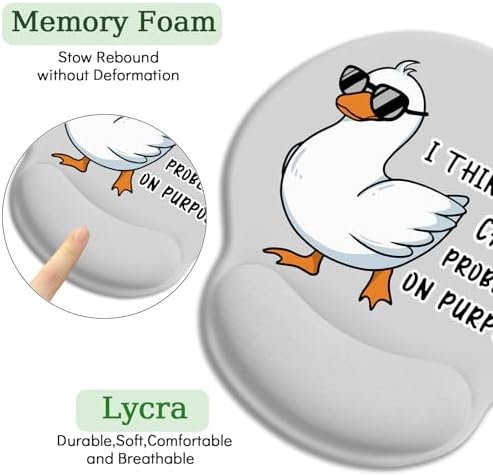 LIMKRIAN Funny Duck Ergonomic Mouse Pad with Gel Wrist Rest, 9.8 x 8.6 in