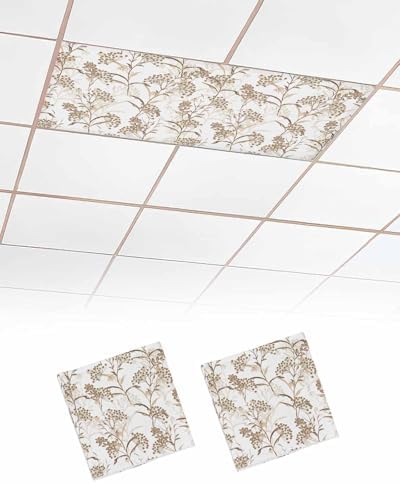 Brown Flower Magnetic Fluorescent Light Covers for Ceiling Lights 2 x 4 Feet,Spring Summer Retro Garden Herb Pastel Plant Office Classroom Kitchen Drop Ceiling Light Covers Lighting Filter 2 Packs