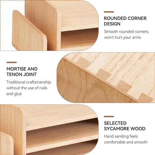 KIRIGEN Wood Desk Organizer, 5-Tray Letter Tray and Mail Sorter Natural 2TP