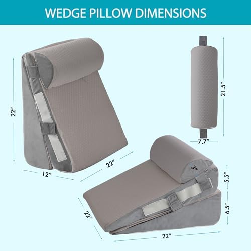 3Pcs Wedge Pillow Set for After Surgery,Acid Reflux Relief, Adjustable Bed Wedge Pillows for Sleeping,Anti Snore, Memory Foam Triangle Pillow for Back&Neck&Shoulder Pain Relief, Grey