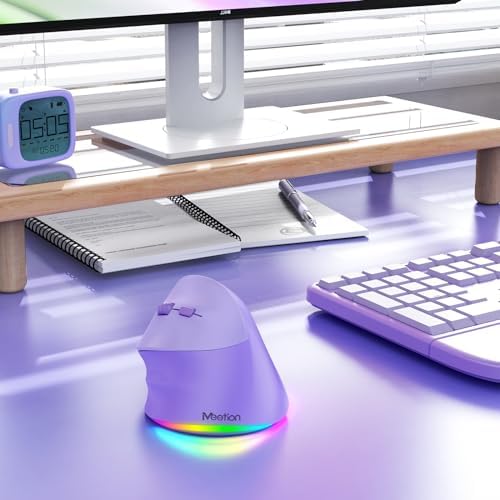 MEETION Left-Handed Wireless Ergonomic Vertical Mouse, Rechargeable -Purple