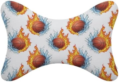 2 Pcs Soft Car Headrest Pillow Fire Basketball Memory Foam Neck Support with Adjustable Strap for Car Airplane