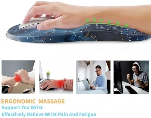 Ergonomic Mouse Pad Wrist Support,Blue Space Wrist Rest Mousepad for Carpal Tunnel Pain Relief,Integrated Memory Foam Slope Massage Bulge Design