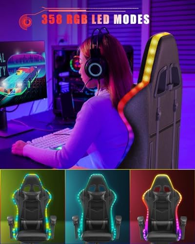Racingreat RGB Gaming Chair for Adults & Kids, Lumbar Support, Black