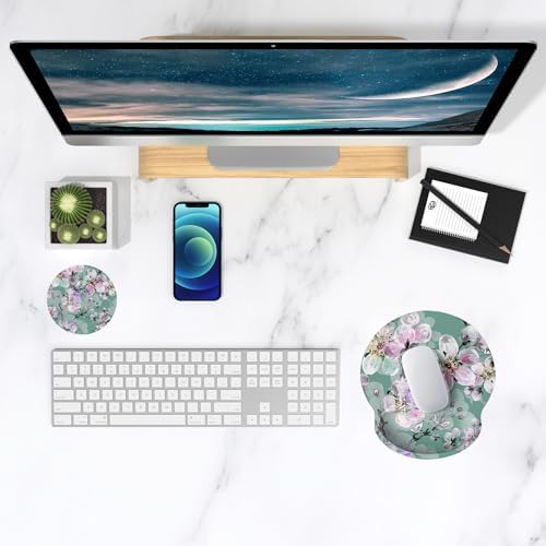 ITNRSIIET Ergonomic Mouse Pad with Wrist Support Wrist Rest Smooth Surface Non-Slip Rubber Base Comfortable Office Supplies Pain Relief, 9.8 x 9.1 inches, Beautiful Flower Art