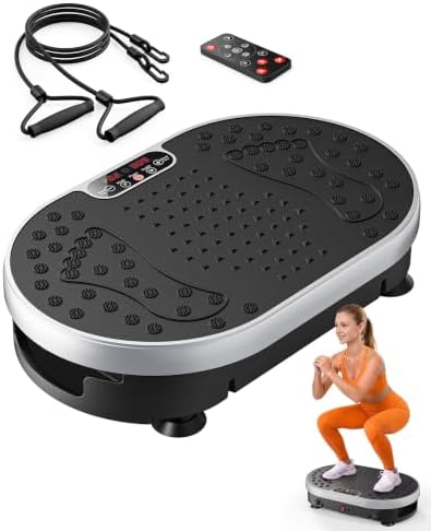 HTM Vibration Plate Exercise Machine, 9 Modes & 120 Speeds, Body Shake Plate with Resistance Bands Slot & Remote Control, Shake Board for Weight Loss Fat Burner Home Fitness Workout