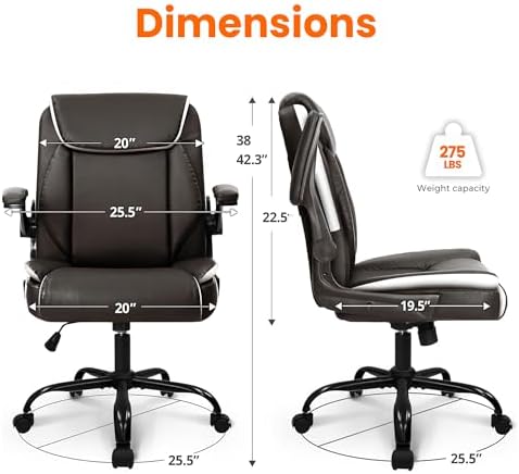 NEO CHAIR PU Leather Office Desk Chair with Adjustable Arms, Warm Brown