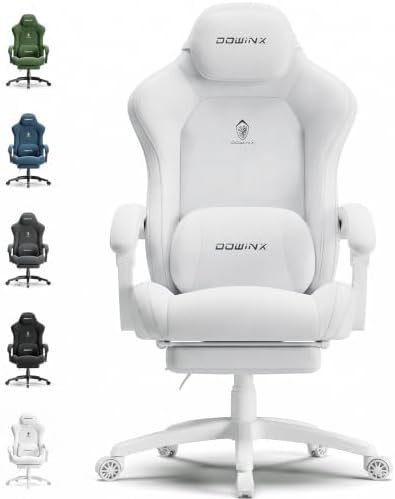 Dowinx Big and Tall Gaming Chair, Suede Fabric Game Chair with Pocket Spring Cushion, High Back Gamer Chair Ergonomic with Footrest for Adults Office, 440LBS, White
