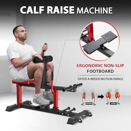 GMWD Adjustable Seated Calf Raise Machine with Band Pegs for Leg Training and Exercise - Home Gym Equipment