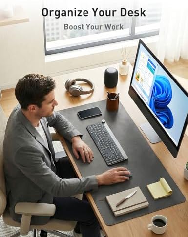 Aothia Faux Leather Desk Mat - Non-Slip PU Leather Desk Blotter, Waterproof Writing Surface, Large Desk Pad for Office & Home (Grey, 55" x 17")