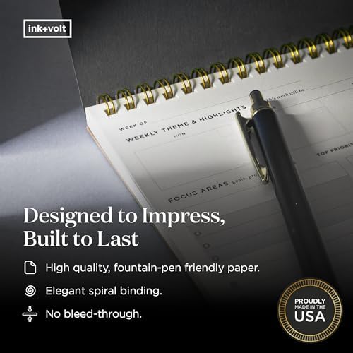 Ink+Volt Dashboard Spiral Deskpad | Undated Weekly Planner Notepad w/ 52 Undated Sheets, Premium Productivity Planner, Minimalist Weekly to do List for Work & Study | A4 Size, Black - Made in the USA