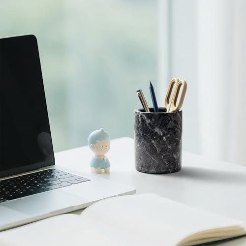 Pen Holder Stand Italy Natural Premium True Marble Makeup Brush Holders, Tableware Organizer Desk Pencil Cup for Home Office School Decor Dark Grey (DL012)