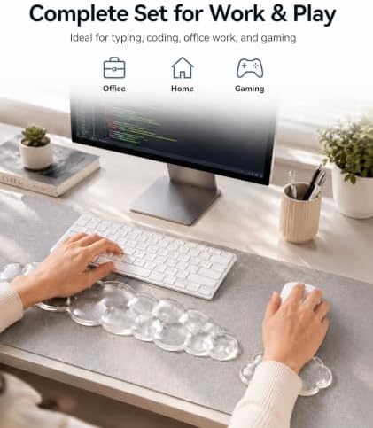 eulps Ergonomic Gel Keyboard Wrist Rest Set, Soft Gel Palm Rest for Keyboard and Mouse, Clear Wrist Support Pad for Typing and Gaming Pain Relief, Non-Slip Base for Computer Laptop (Cloud)