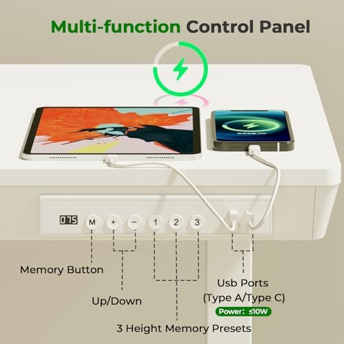 35" Electric Standing Desk with Drawer, 4 Lockable Wheels