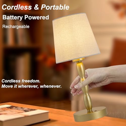 CASTLELIFE Rechargeable Cordless Table Lamp, 5000mAh Battery Powered Touch Desk Lamp, 3-Level & Stepless Dimmable Night Light, Portable Bedside Lamp for Bedroom, Outdoor, Bulb Included, Gold