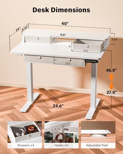 FiCiHi 40x24 Inch Electric Standing Desk, 4 Drawers, Adjustable Height Desk