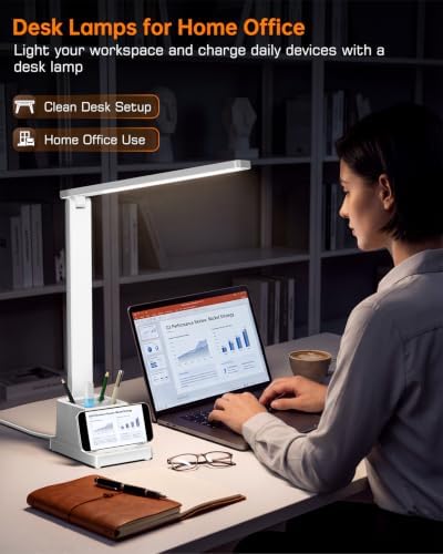 cozoo LED Desk Lamp for Home Office,15W Wireless Charger Pen Holder, White