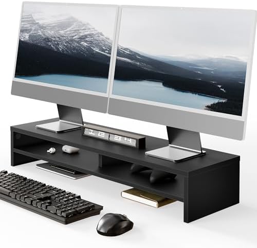 Fenge 31.5 Inch Dual Monitor Stand Riser for Desk, Black