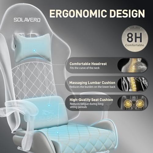 HLDIRECT Massage Recliner Gaming Chair with Footrest for Adults, Light Grey
