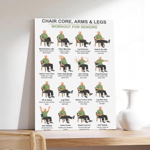 Chair Exercises for Seniors Seated Core Arms Legs Workout Low Impact Elderly Canvas Poster Wall Art for Living Room Bedroom Decor Frame 16x24inch