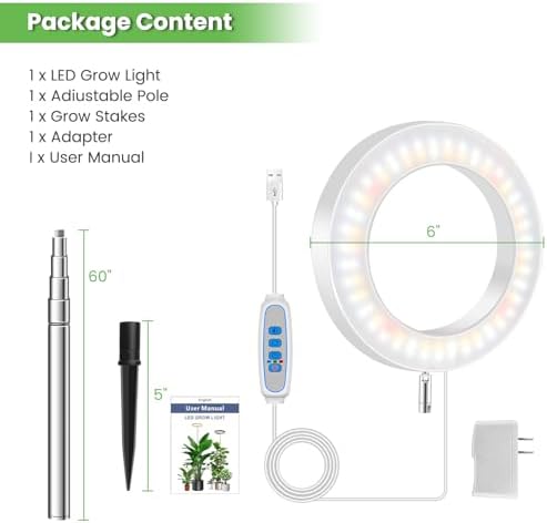 Aokrean Halo Plant Grow Light for Indoor Plants, 6.3in Full Spectrum White