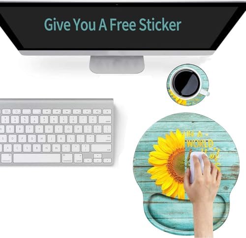 Ergonomic Mouse Pad with Wrist Support Teal Sunflower Mousepad Wrist Rest for Pad Gel Carpal Tunnel Relieves Pain Mouse Mat with Coaster for Computer Girl Work