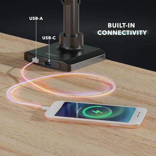 Mount-It! Triple Monitor Desk Stand, USB-A & C, Black
