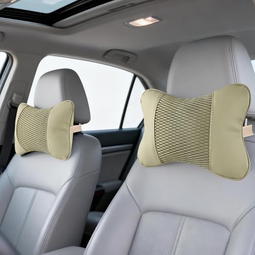 2 Pack Car Neck Pillow Soft Breathable Headrest Pillows for Driving Support, Universal Fit for Most Car Seats Decor Accessories（Off White）