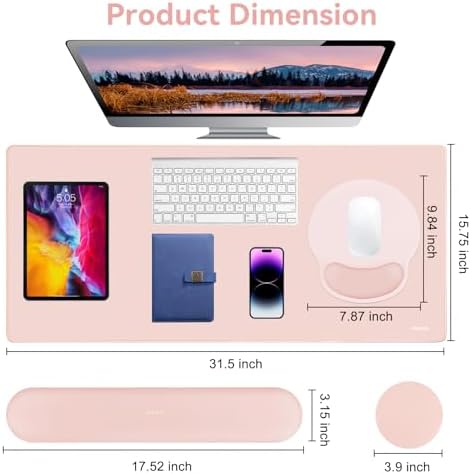 MOSISO Wrist Rest for Mouse Pad Set, Large Gaming Deskpad, Baby Pink