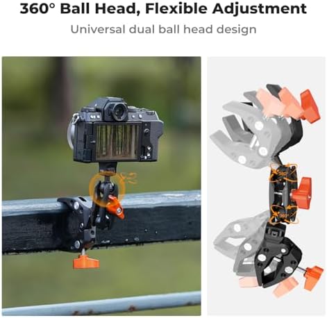 K&F CONCEPT Double Super Clamp Camera Mount with 1/4" Threads Metal Clamp