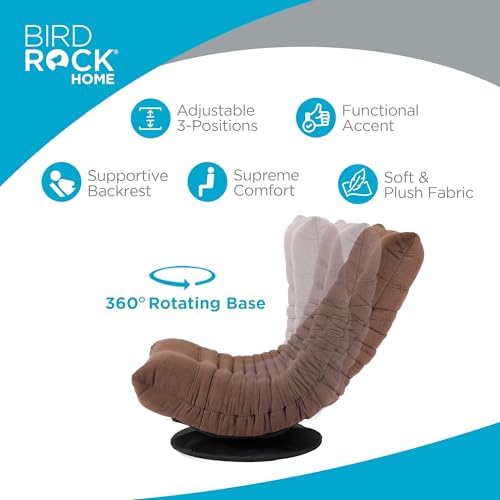 BIRDROCK HOME Swivel Floor Chair - 360 Adjustable Memory Foam Lounge Seat - Gaming - Comfortable Back Support - Cushion Dorm Rocker - Comfy for Reading Game Meditating - Fully Assembled (Brown)
