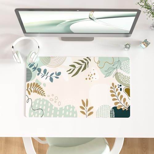 Faux Leather Large Mouse Pad, Office Desk Mat, 23.6"x13.8", Botanical