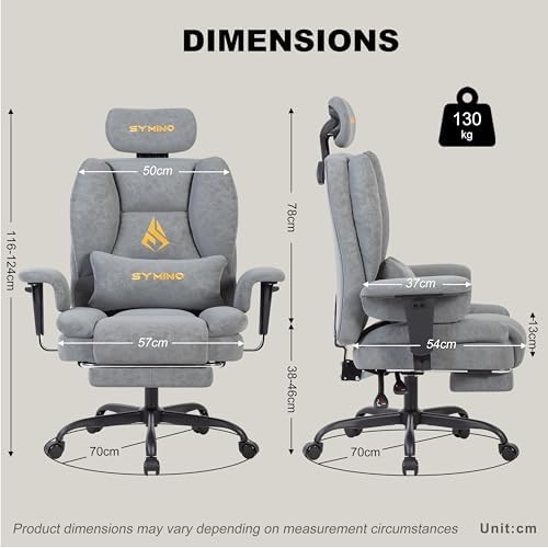 Symino Gaming Chair with Footrest, Up/Down Armrests, Suede Fabric Ergonomic Office Chair, 155° Recline Computer Chair for Desk, Grey