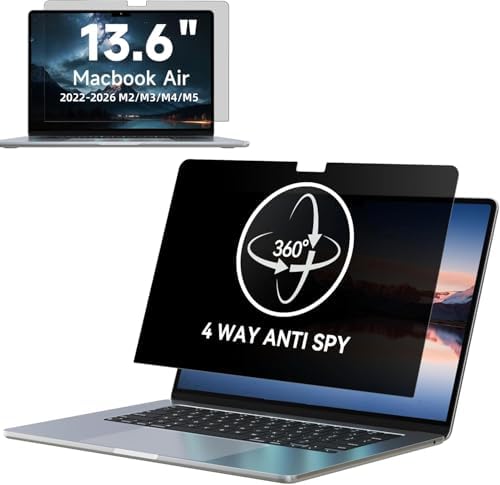 IPROKKO 360° Privacy Screen Macbook Air 13.6/13 Inch (2022-2026, M2, M3, M4, M5),Matte Anti Glare Blue Light 13.6in Mac Scratch Resistant Laptop Screen Protector Filter