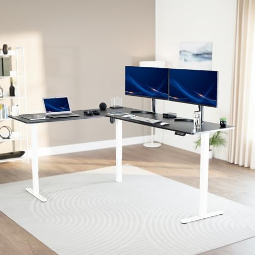 VIVO Black 84 x 63 in Corner Standing Desk, DESK-E3CTWB-84