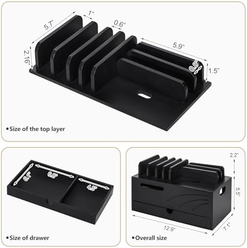 Homde Bamboo Charging Station Organizer: 6 Compartments and Drawer
