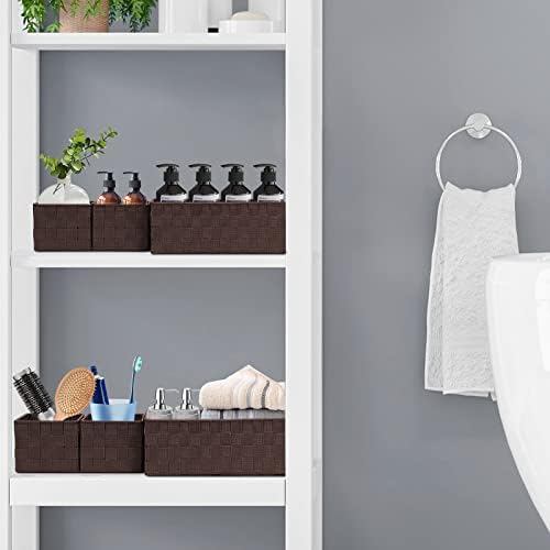 Posprica Woven Storage Baskets for Organizing 6 Pack, Large&Small Storage Cube Bins Set for Bathroom, Storage Boxes Container for Drawer, Closet, Shelf, Dresser, Brown