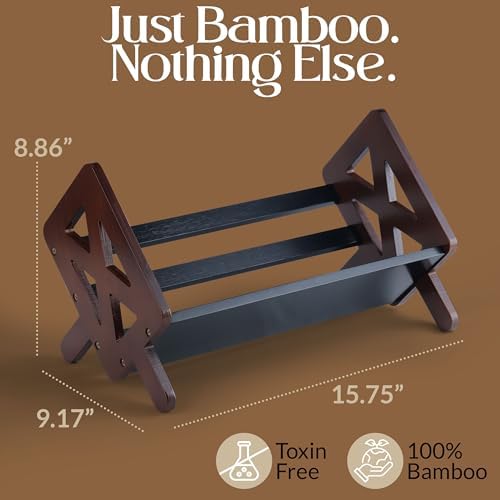 Bunkal Bamboo Desktop Bookshelf & Book Stand for Small Spaces – Tilted Desk Bookshelf Organizer for Cookbook Storage, Home Office, Dorm & Nightstand – 16x9x9in, Solid Bamboo, Easy Assembly