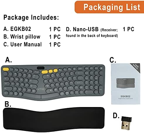 J-Tech Digital Wireless Ergonomic Split Keyboard w Display Screen Rechargeable Battery Removable Wrist Rest | Supports Multi-Device (2.4G+BT1+BT2) 12 Multimedia Keys Compatible with Windows/Mac/iPad